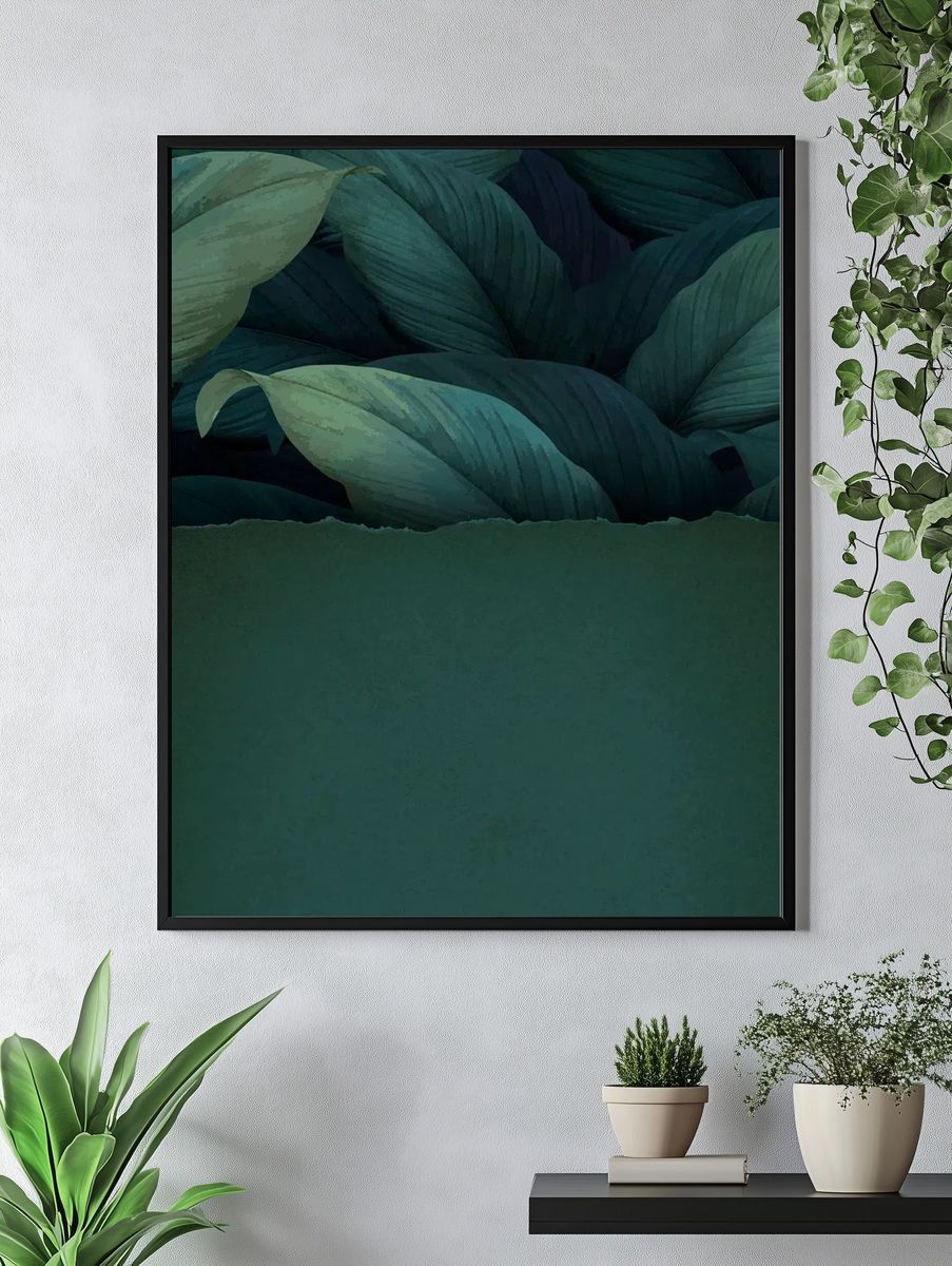 Torn green paper tropical leaf. — room view 4