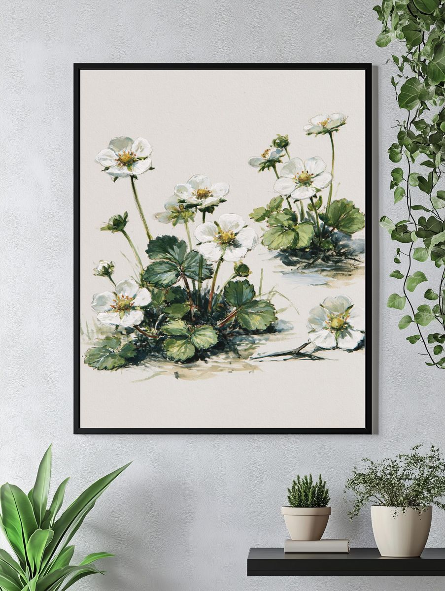 Wild Strawberry Blossom Watercolor Print. — room view 4