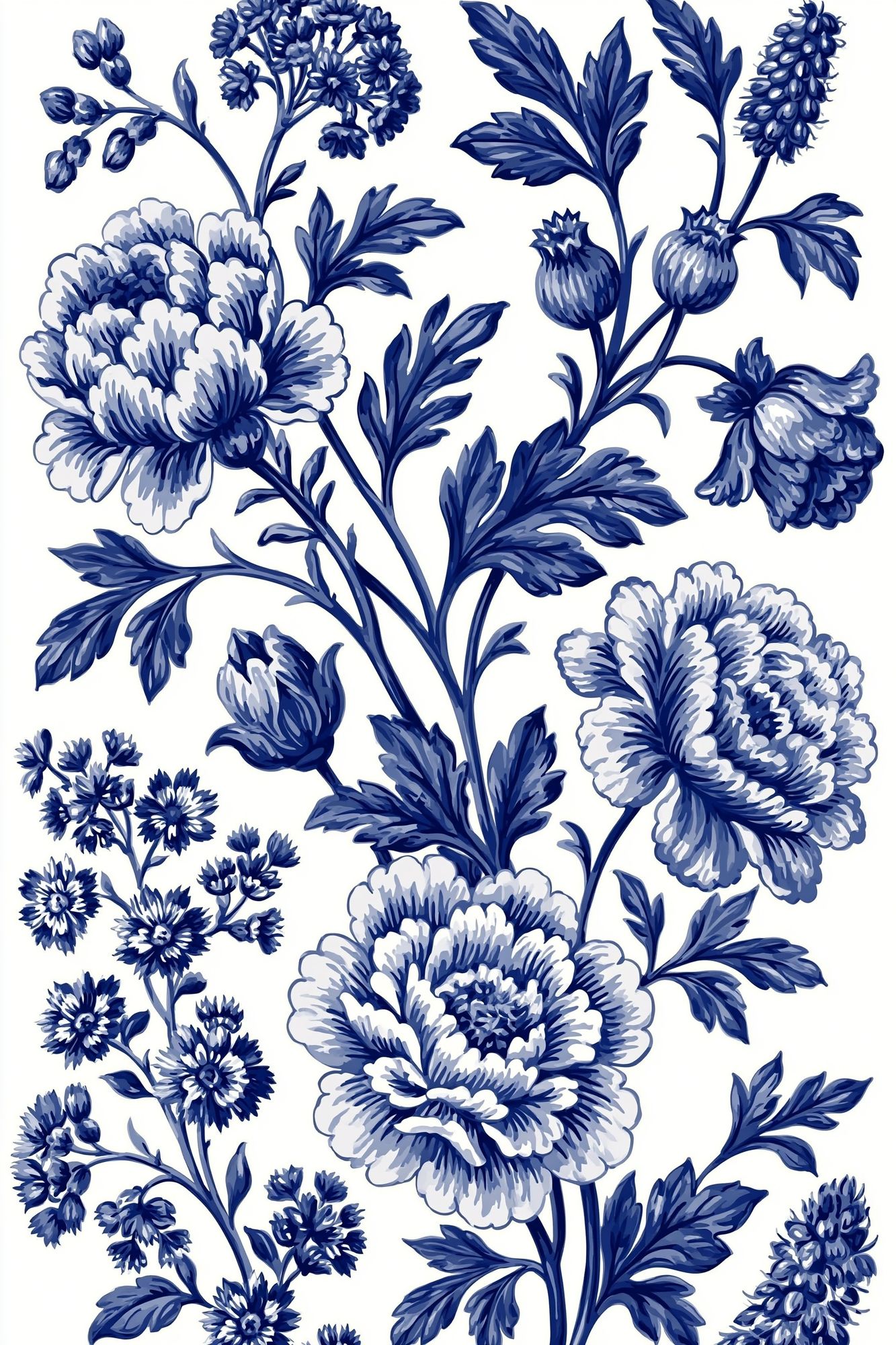 Blue Floral Toile Print Poster. poster — botanical art