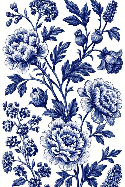 Blue Floral Toile Print Poster. poster print