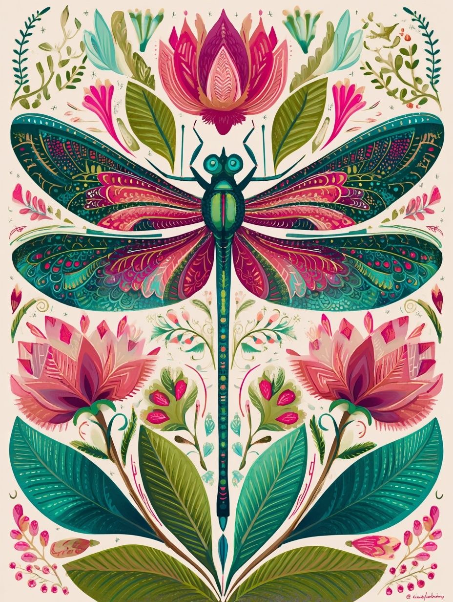 Dragonfly Botanical Illustration Poster. poster — botanical art