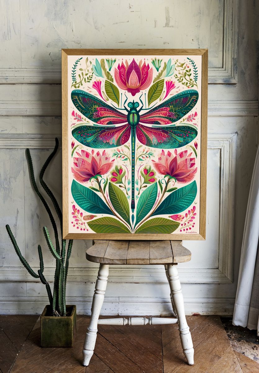 Dragonfly Botanical Illustration Poster. room preview