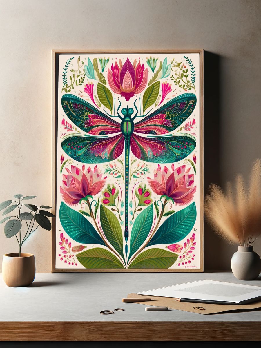 Dragonfly Botanical Illustration Poster. — room view 2