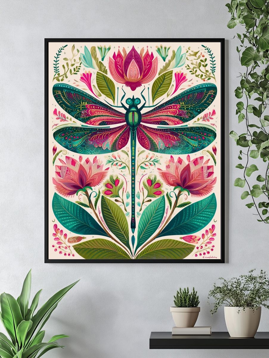 Dragonfly Botanical Illustration Poster. — room view 4