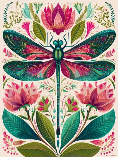 Dragonfly Botanical Illustration Poster.