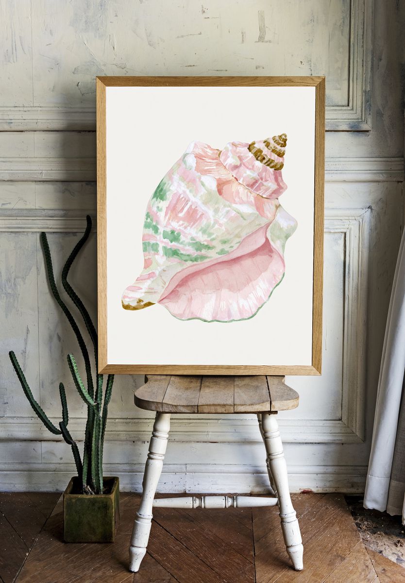 Pastel Seashell Watercolor Print. room preview