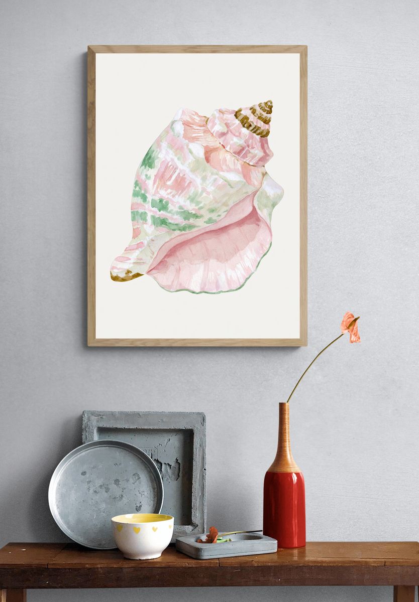 Pastel Seashell Watercolor Print. — room view 3