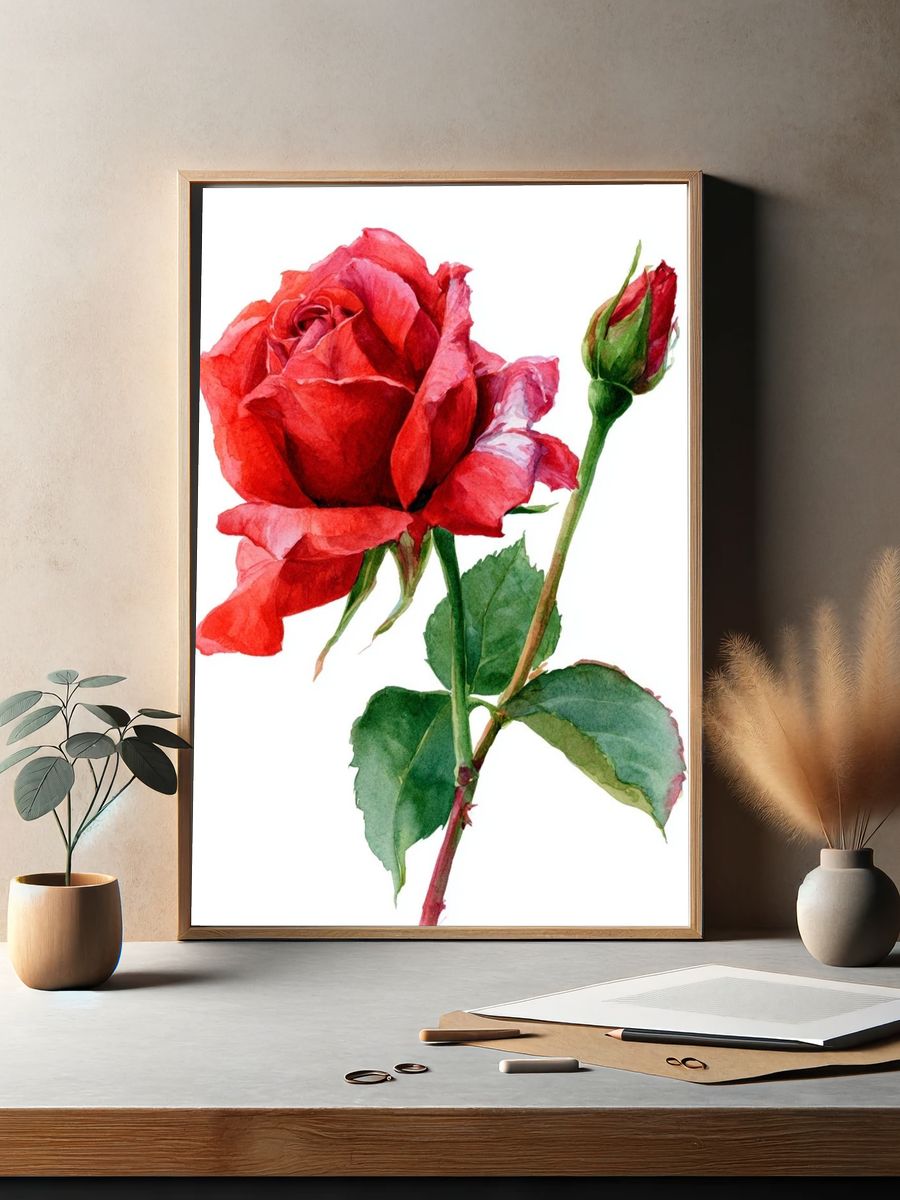 Red Rose Watercolor Poster. — room view 2
