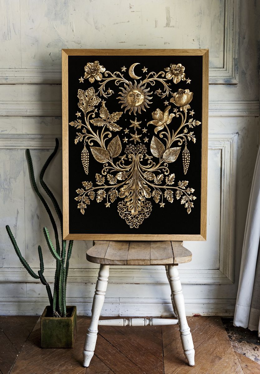 Celestial Botanical Gilded Poster. room preview