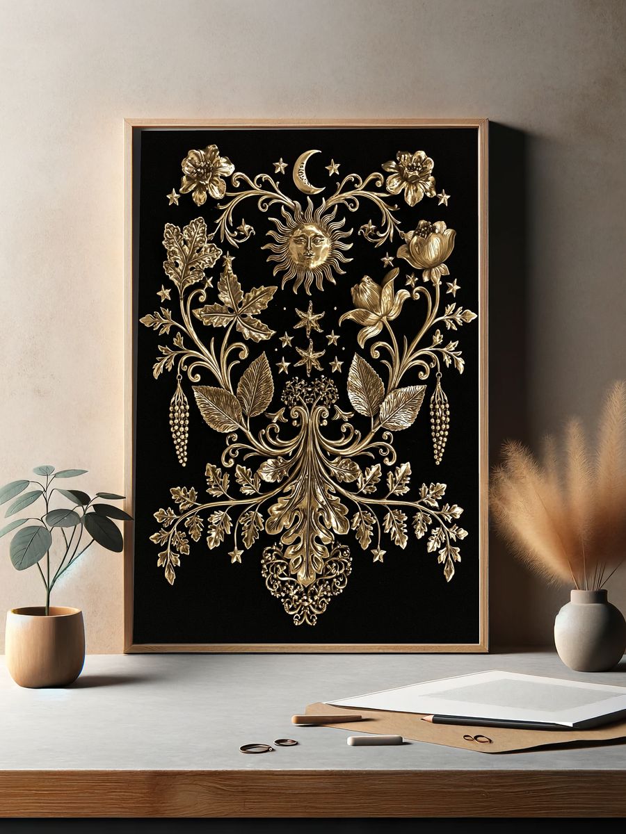 Celestial Botanical Gilded Poster. — room view 2