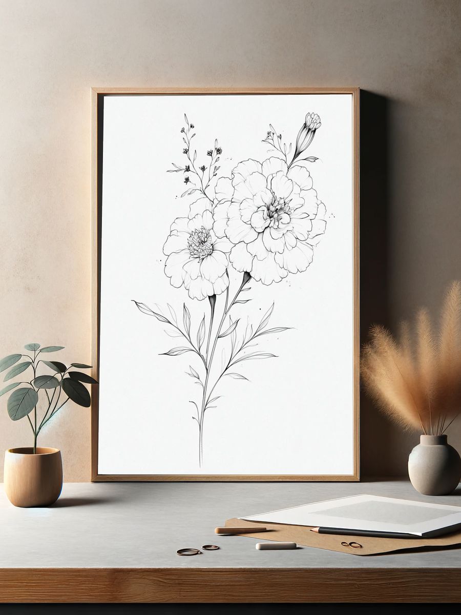 Delicate Floral Line Art Poster. — room view 2