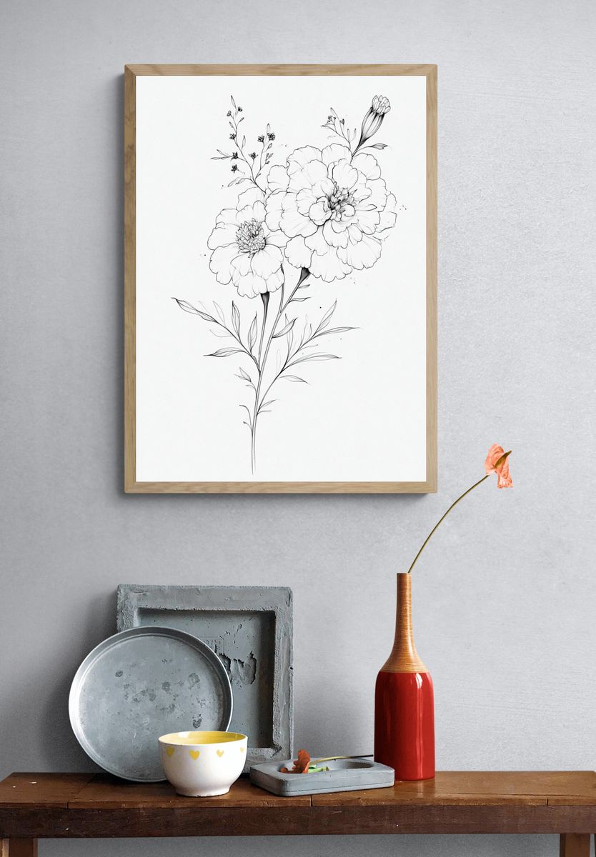 Delicate Floral Line Art Poster. — room view 3
