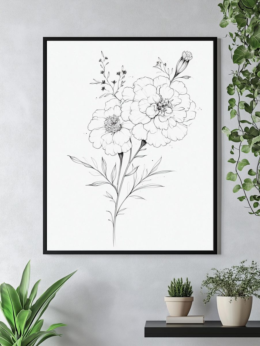 Delicate Floral Line Art Poster. — room view 4