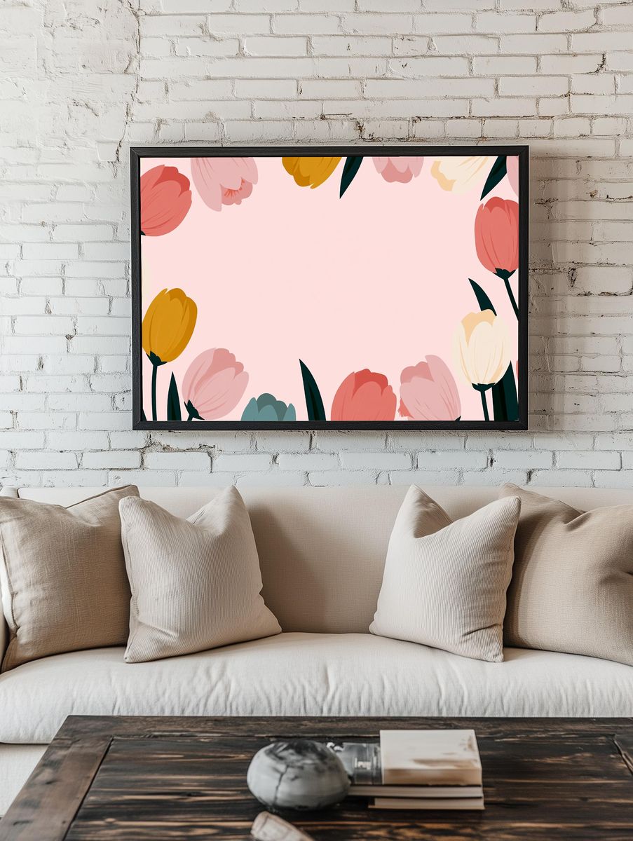 Pastel Tulip Border Illustration Poster. room preview