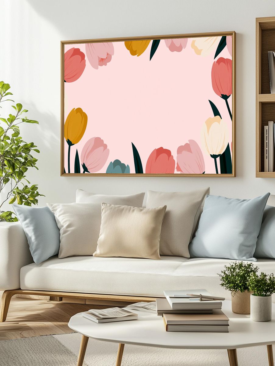 Pastel Tulip Border Illustration Poster. — room view 2