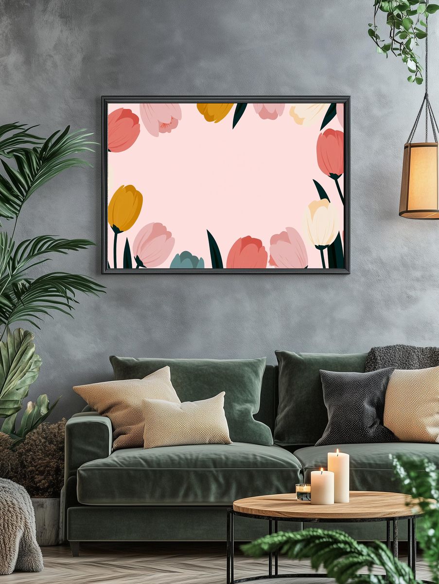Pastel Tulip Border Illustration Poster. — room view 4