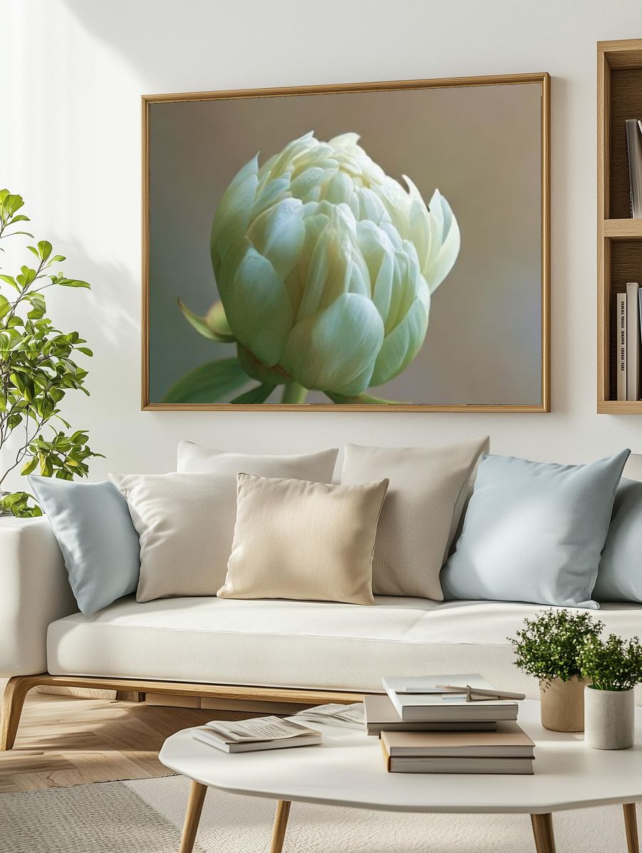 Pale Peony Bloom Photography Poster. — room view 2