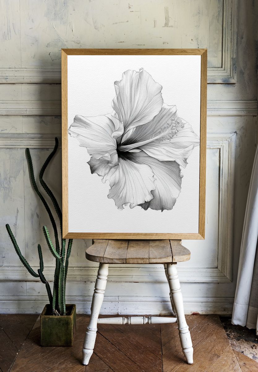 Hibiscus Bloom Botanical Print. room preview