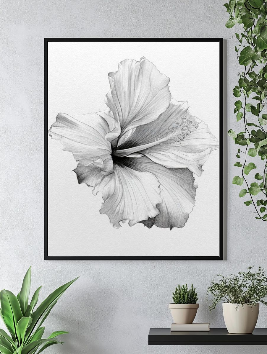 Hibiscus Bloom Botanical Print. — room view 4