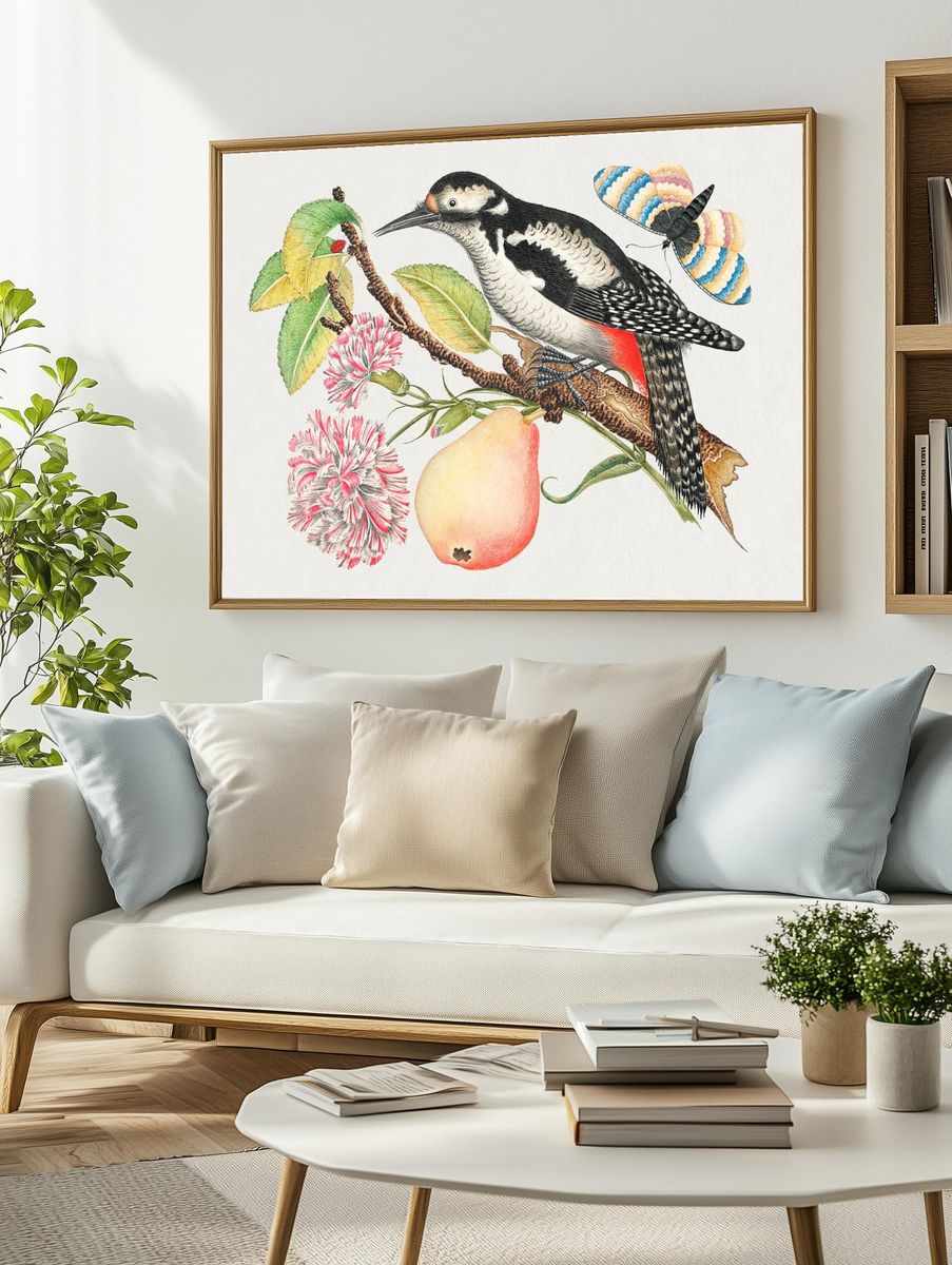 18th century illustration bird perched. — room view 2