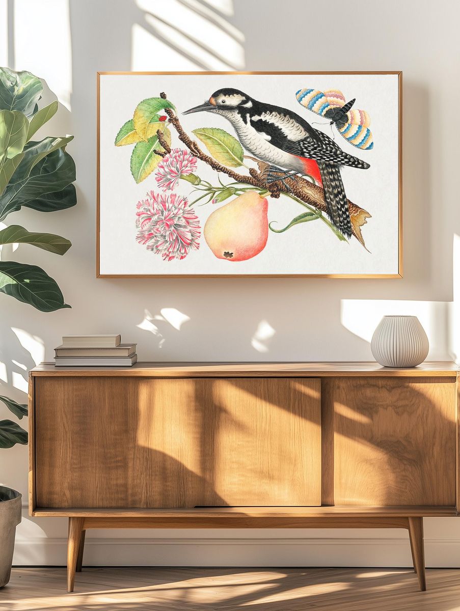 18th century illustration bird perched. — room view 3