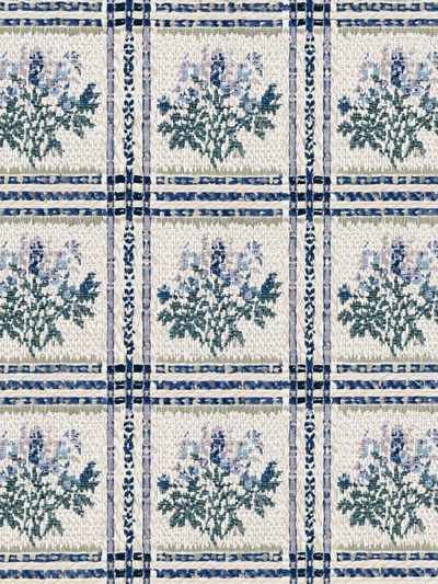 Blue Floral Tiled Pattern Print.