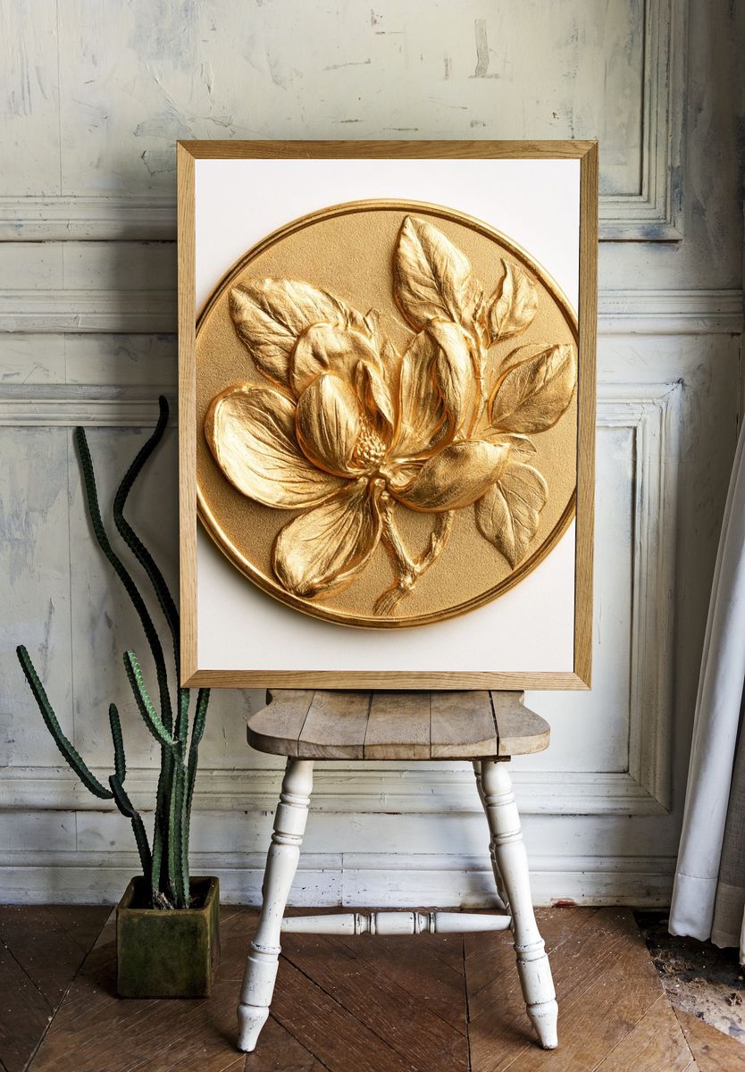 Golden Magnolia Relief Print. — room view 1
