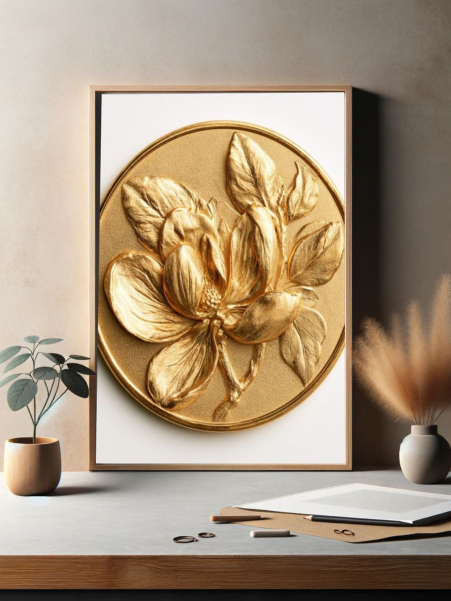 Golden Magnolia Relief Print. — room view 2