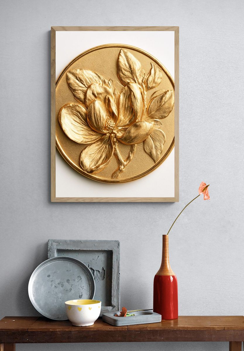 Golden Magnolia Relief Print. — room view 3