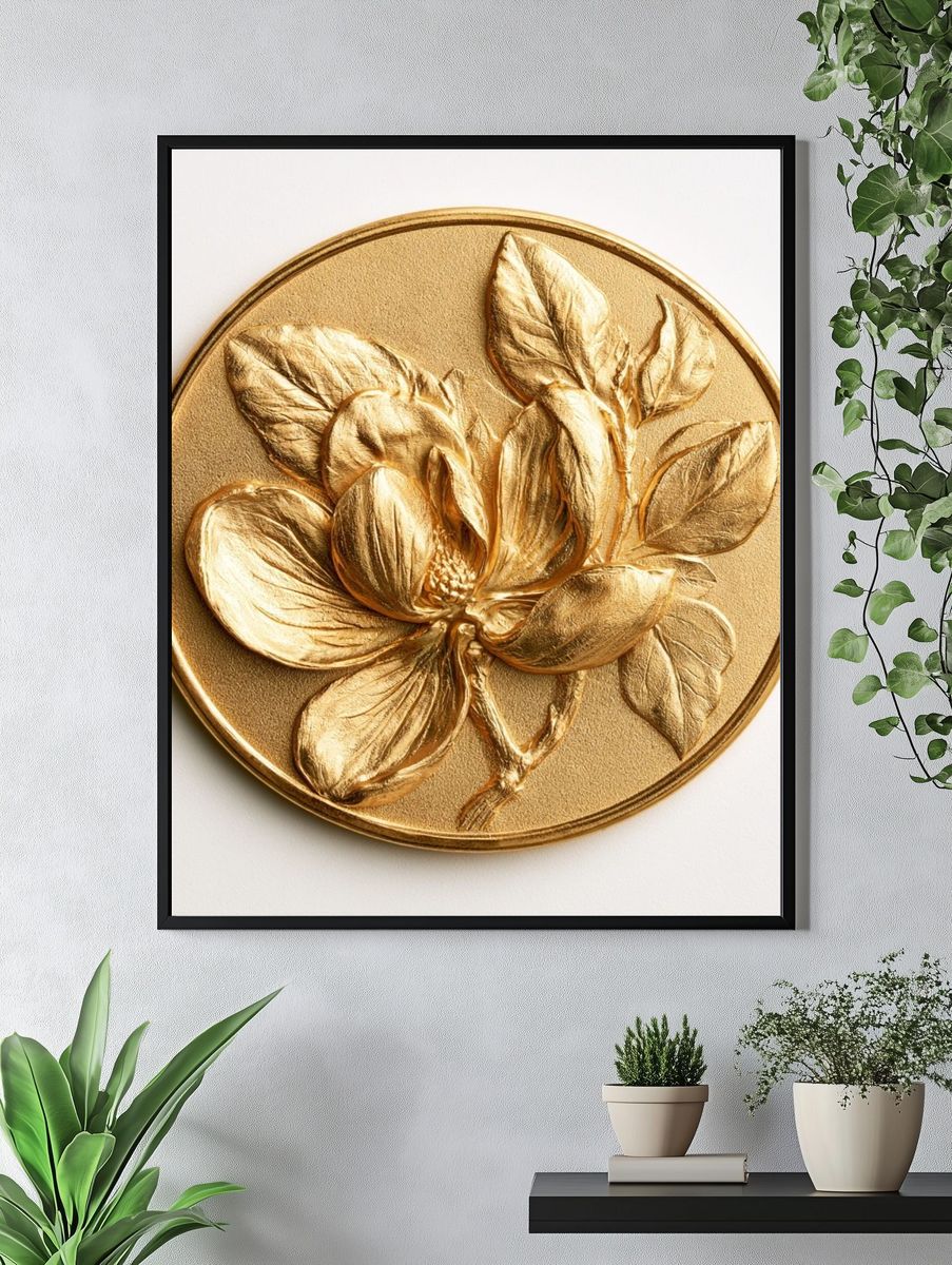 Golden Magnolia Relief Print. — room view 4