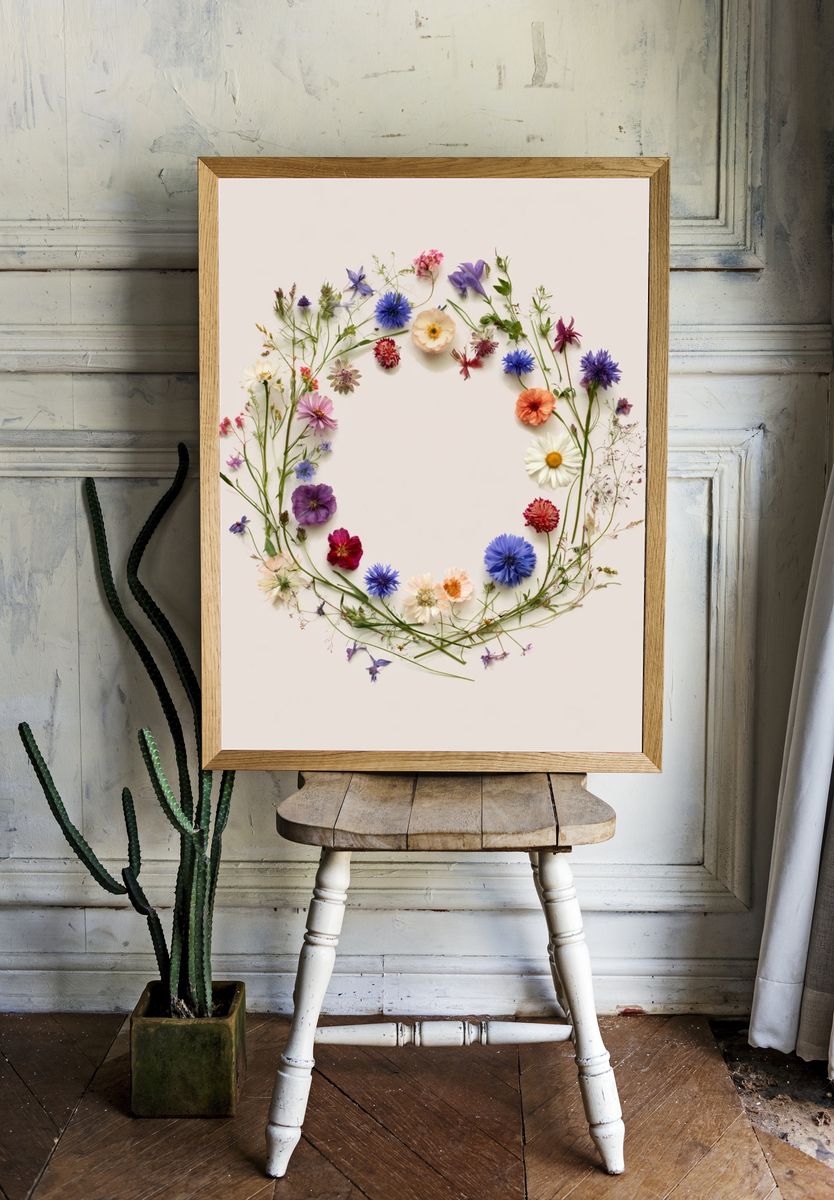 Wildflower Wreath Botanical Print. room preview