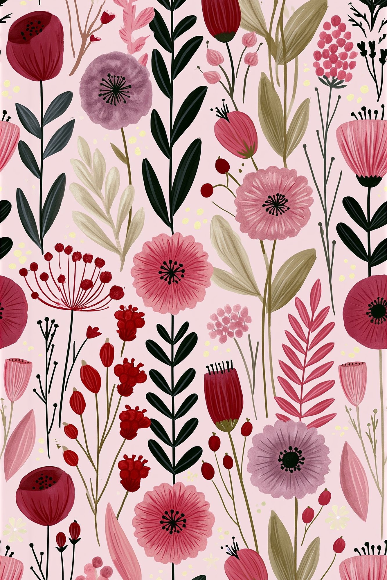 Pink Floral Garden Illustration Poster. poster detail