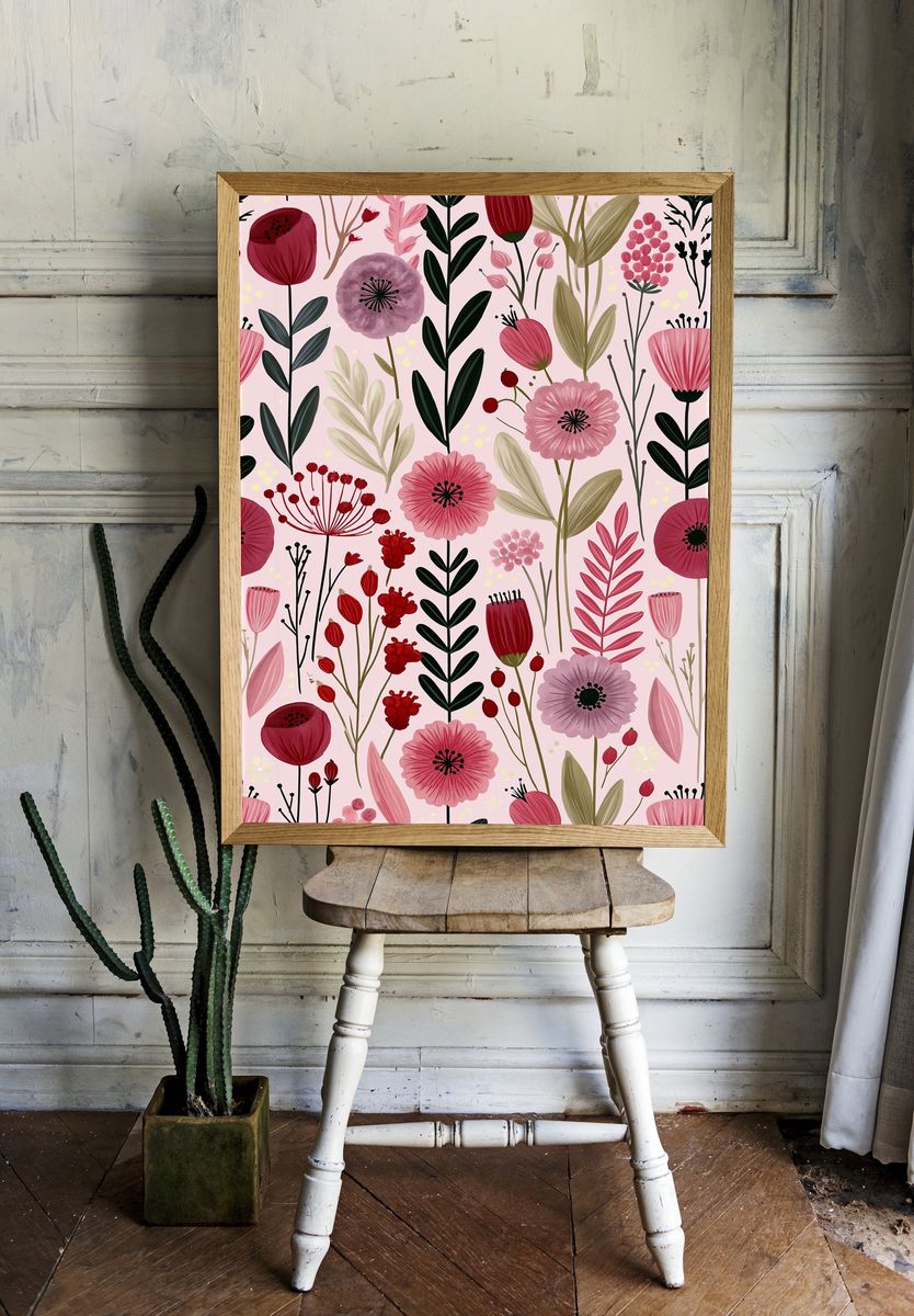 Pink Floral Garden Illustration Poster. room preview