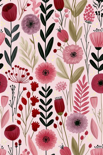 Pink Floral Garden Illustration Poster.