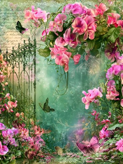 Pink Floral Garden Illustration Poster.