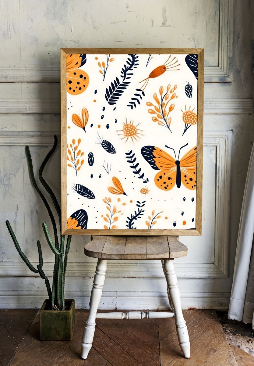 Butterfly Botanical Pattern Print. room preview