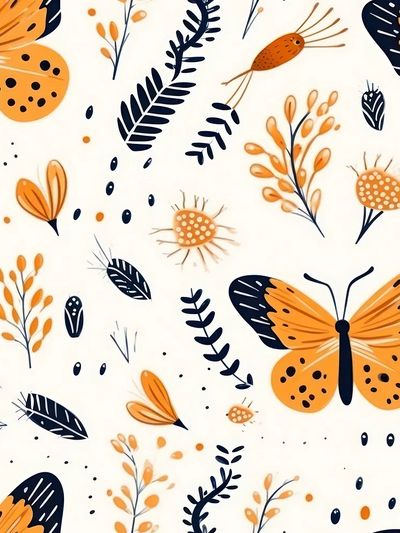 Butterfly Botanical Pattern Print.