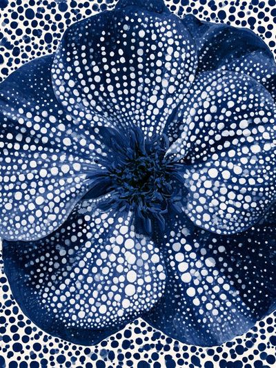 Blue Dotted Flower Botanical Print.