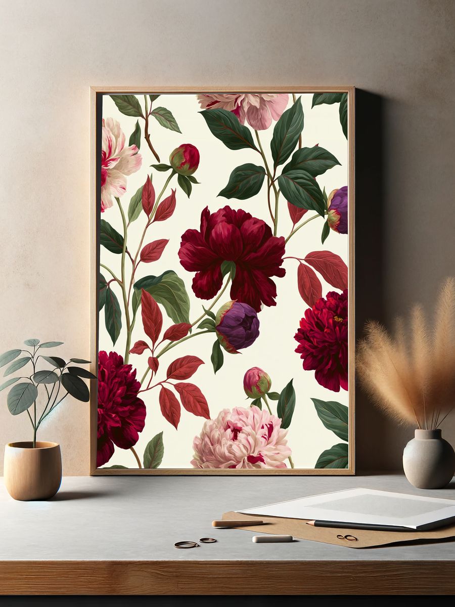 Peony Bloom Botanical Print. — room view 2