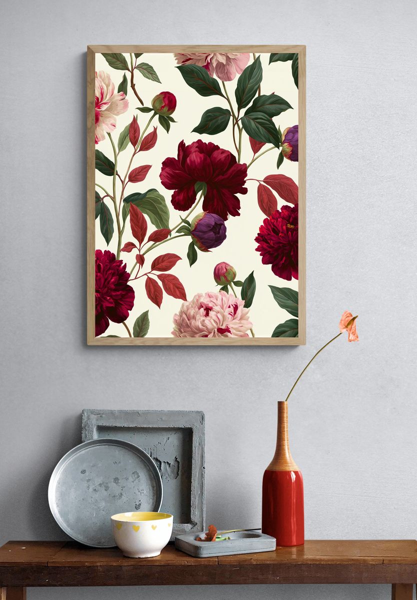 Peony Bloom Botanical Print. — room view 3