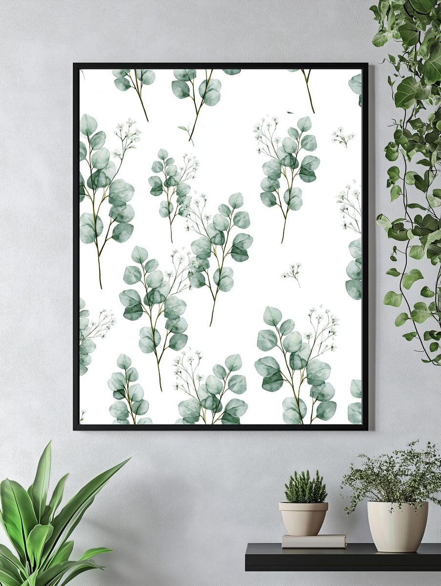 Eucalyptus Sprigs Watercolor Print. — room view 4