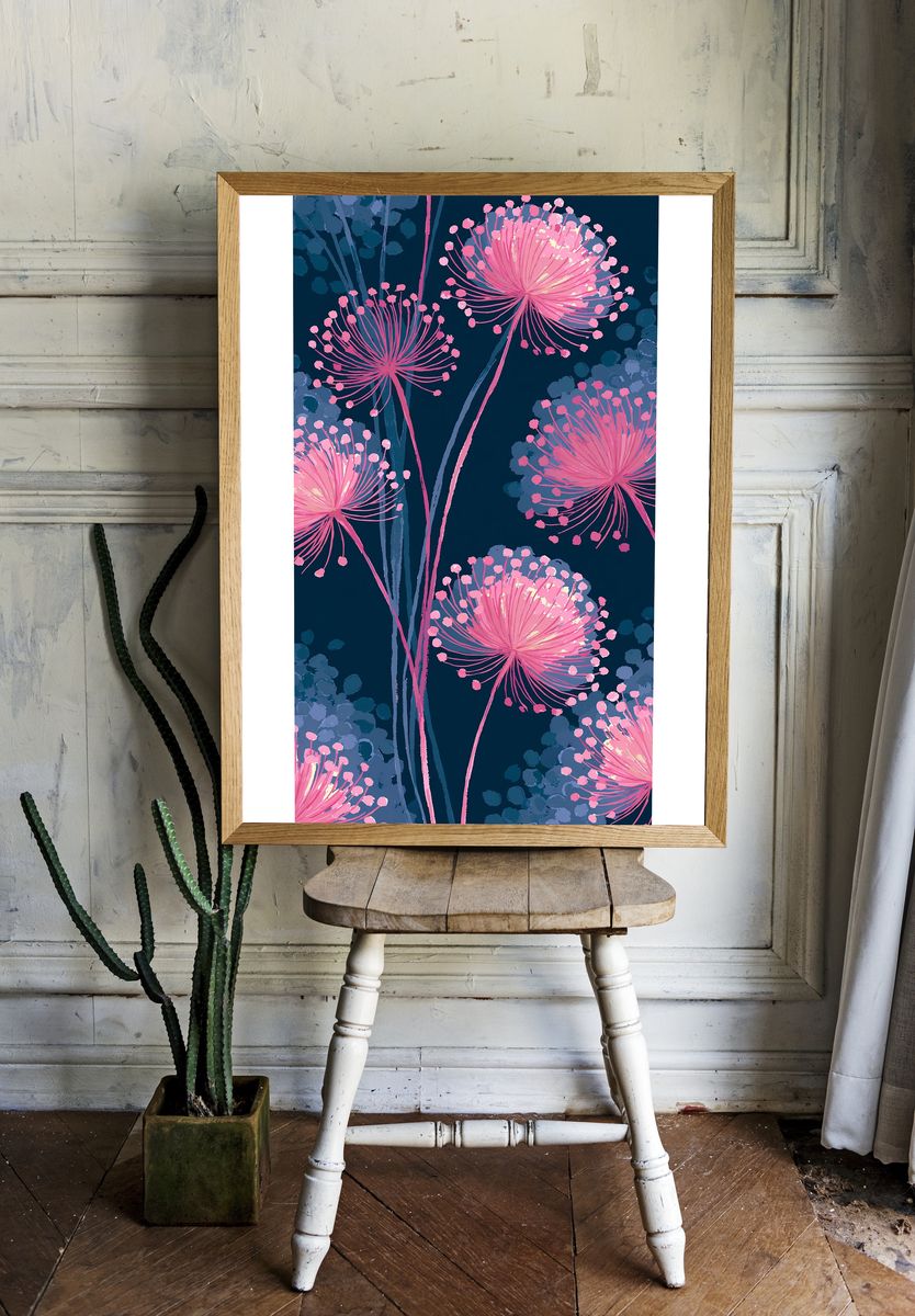 Pink Floral Bloom Illustration Poster. — room view 1