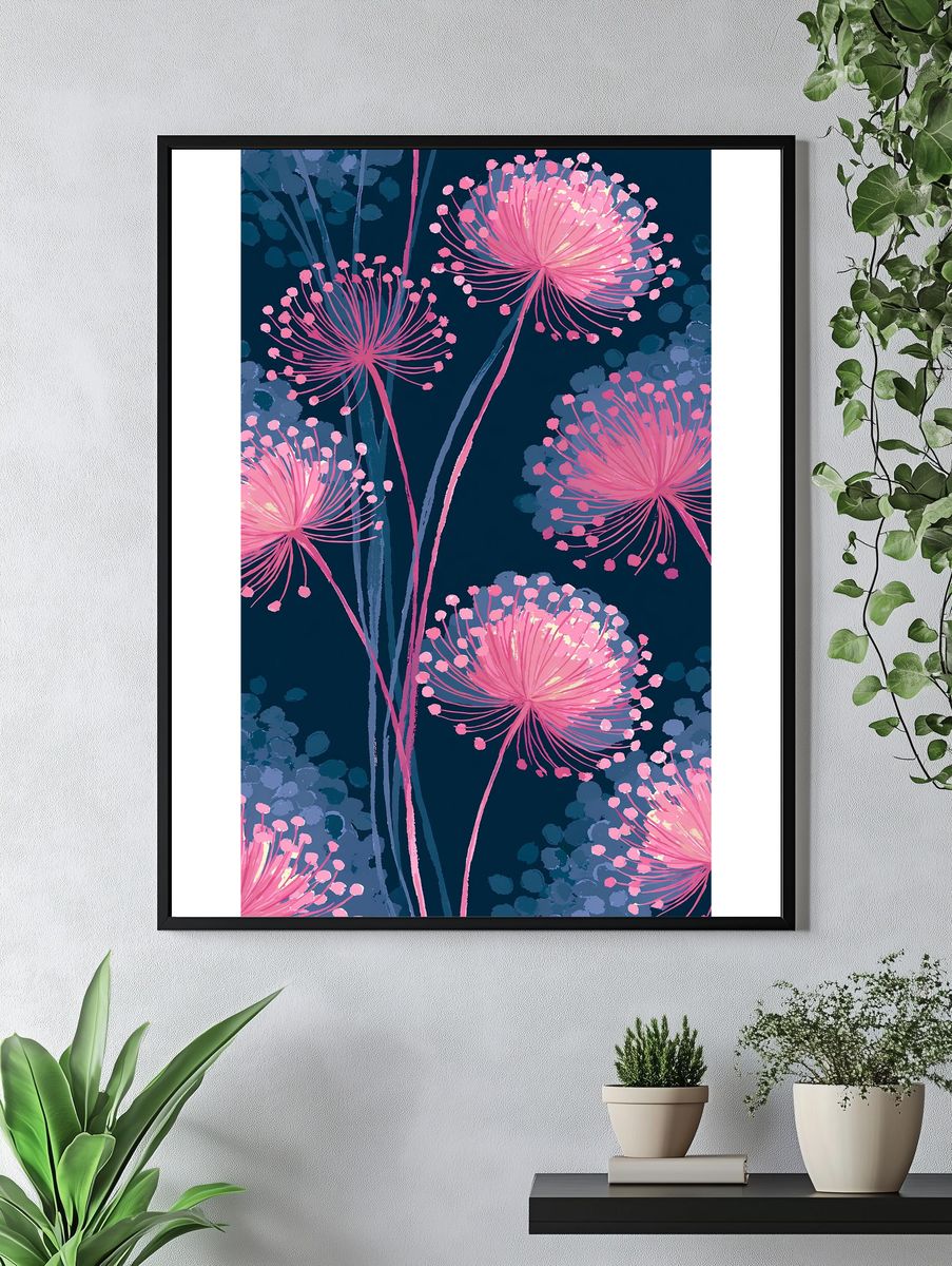 Pink Floral Bloom Illustration Poster. — room view 4