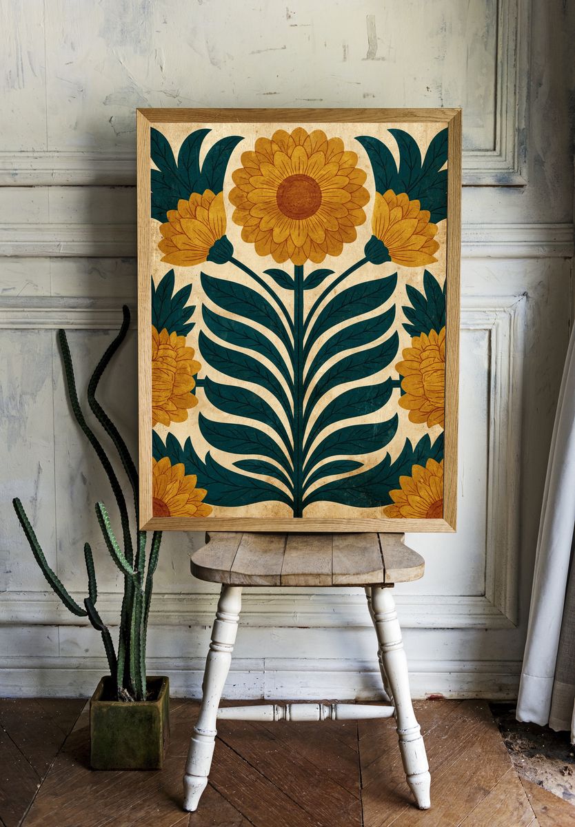 Floral Folk Pattern Poster. — room view 1