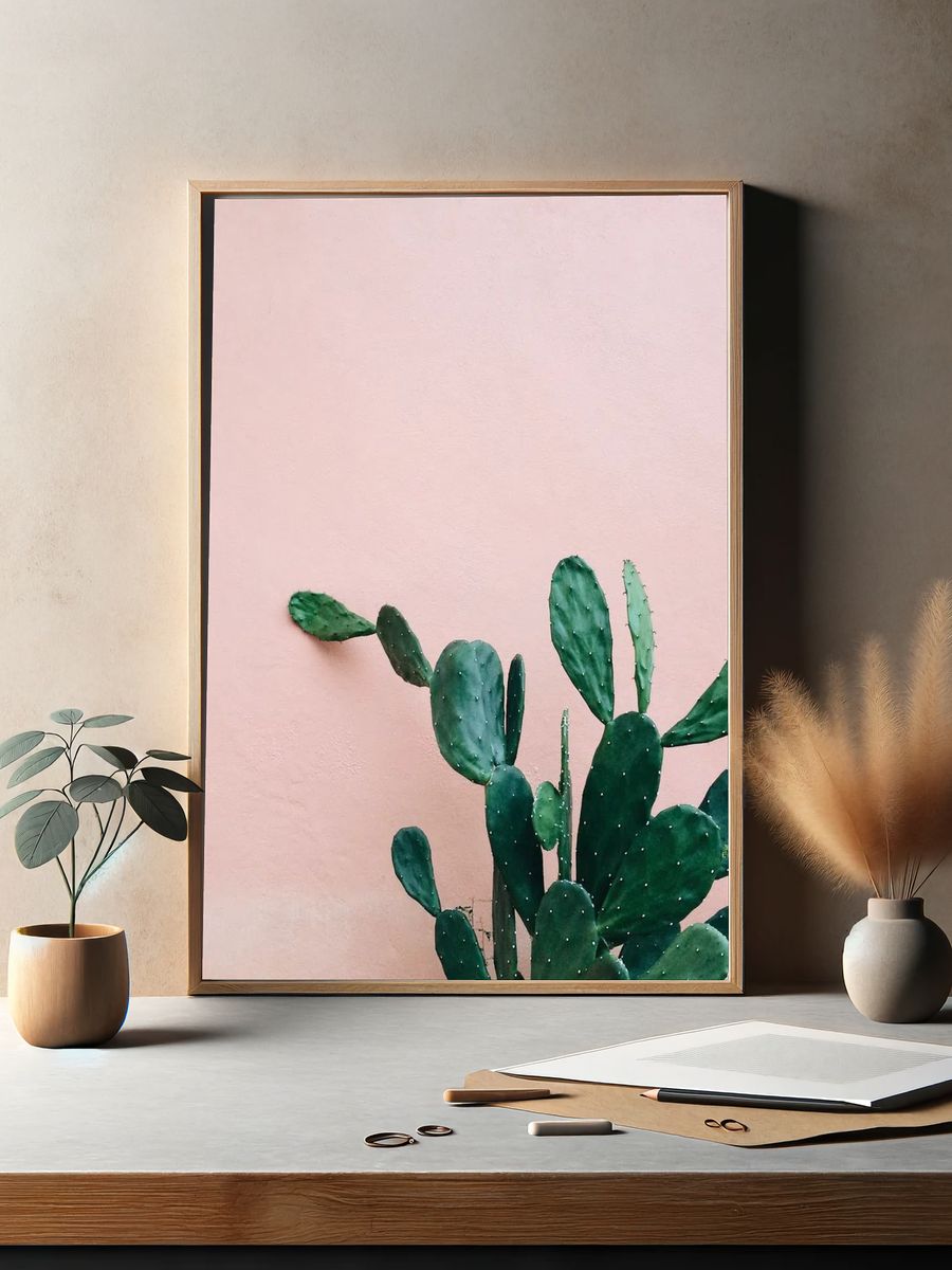 Opuntia Cactus pink wall. — room view 2