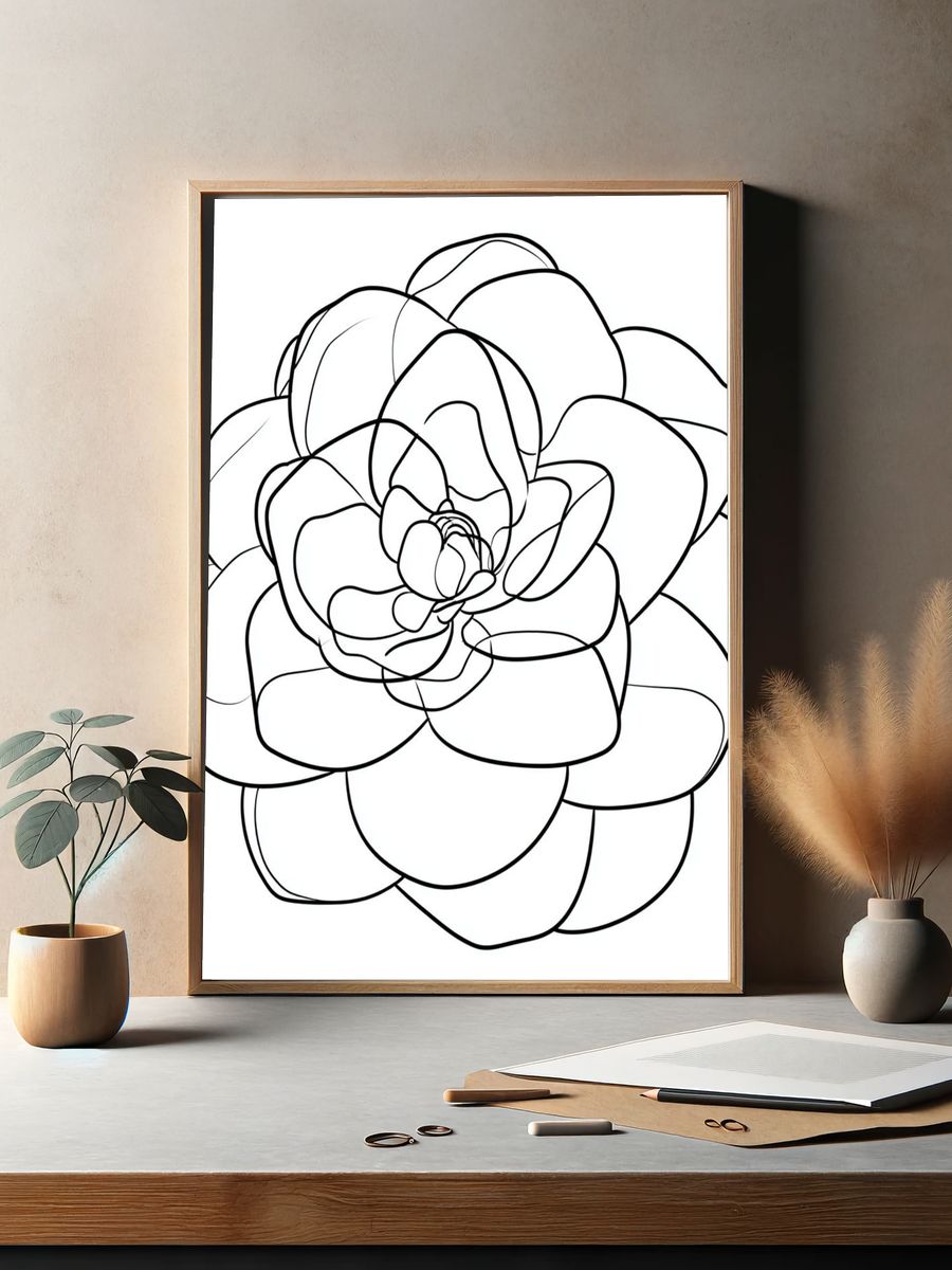 Abstract Flower Line Art Poster. — room view 2