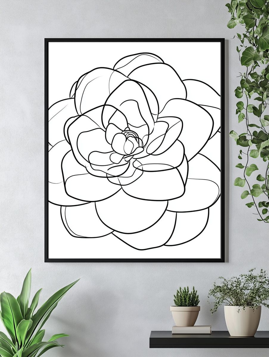 Abstract Flower Line Art Poster. — room view 4
