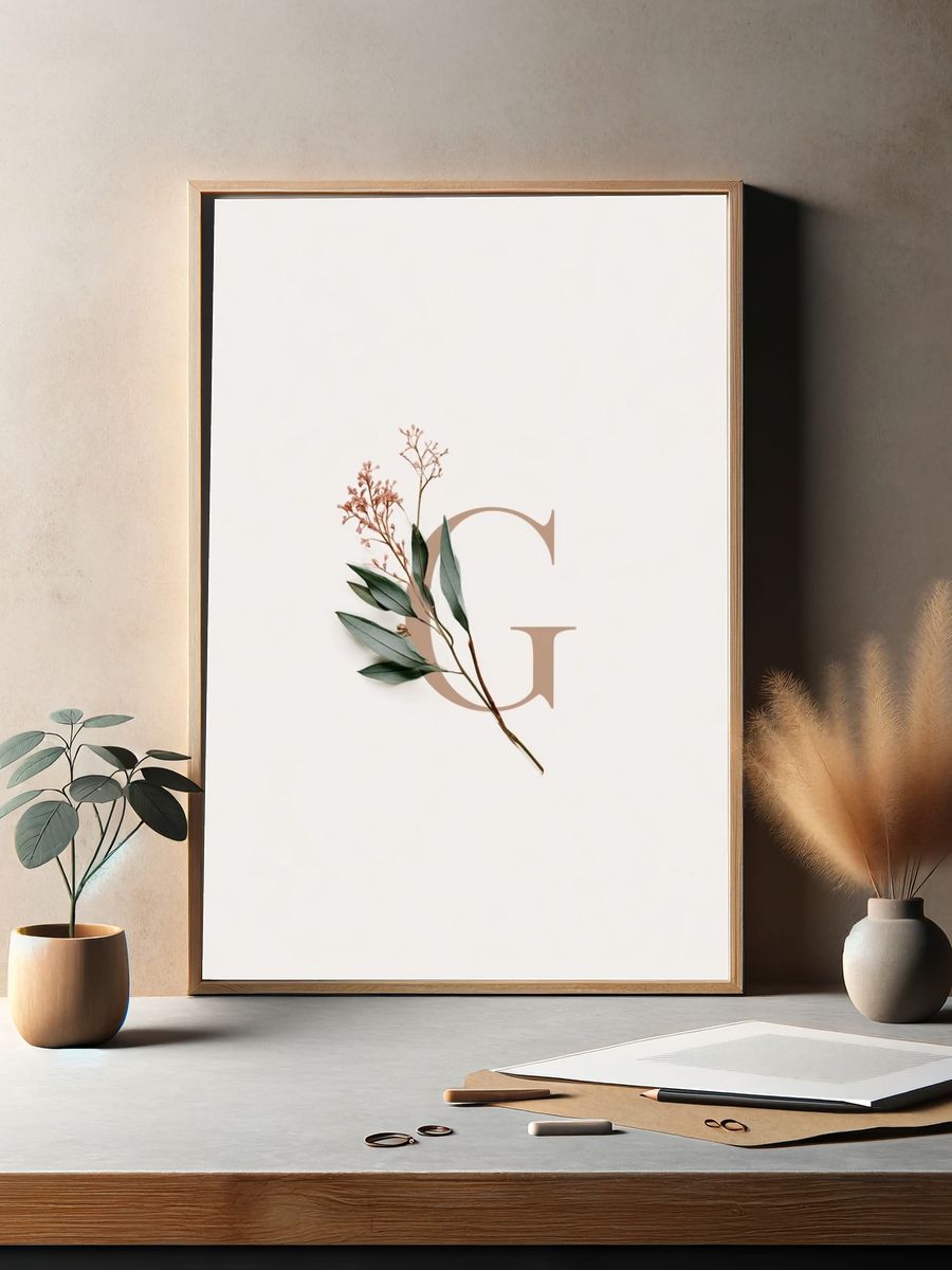 Botanical Letter G Minimalist Print. — room view 2