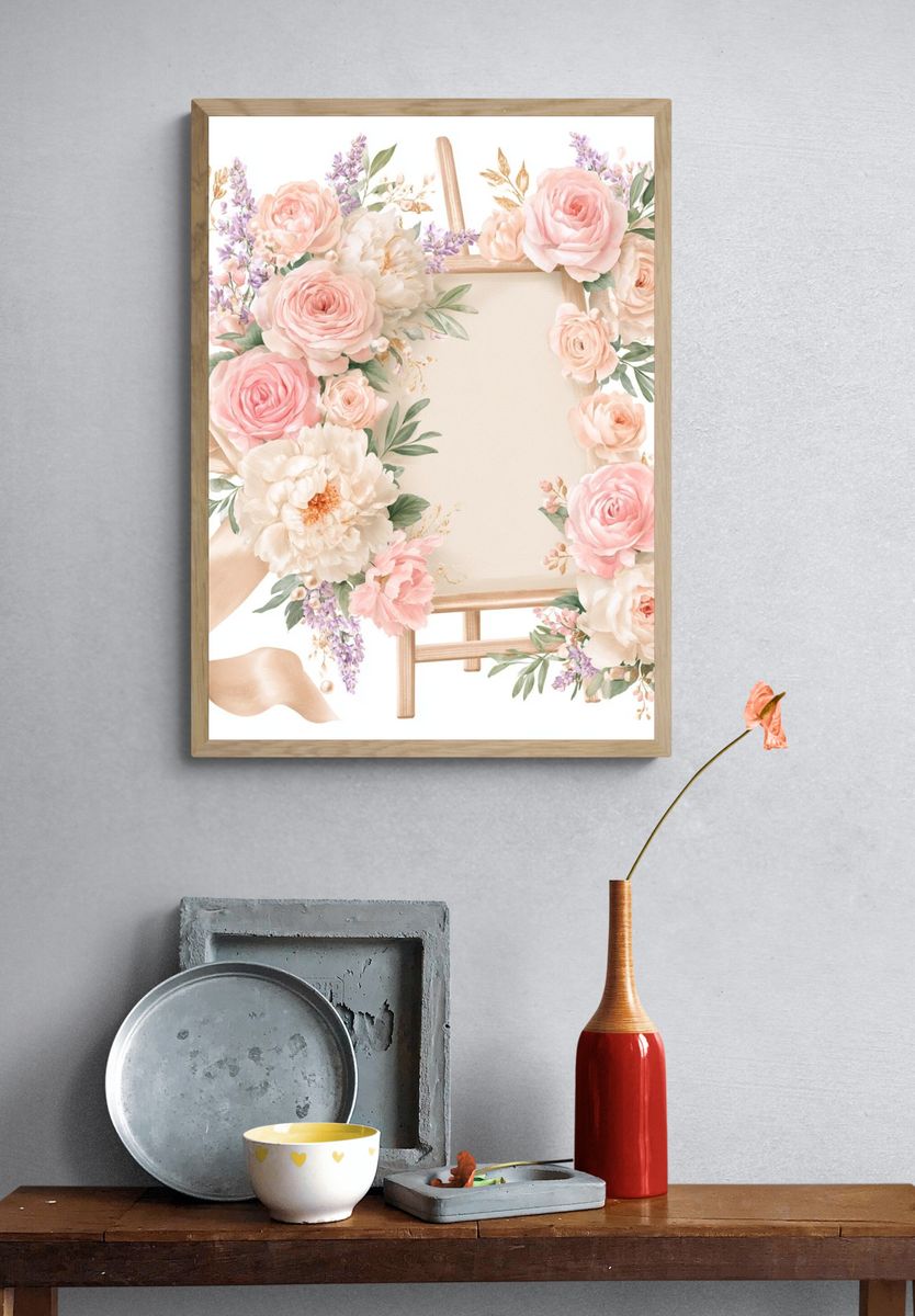 Pastel Floral Easel Frame Poster. — room view 3