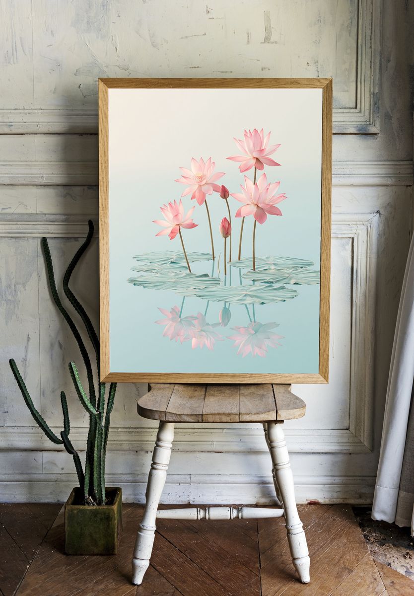 Pink Lotus Bloom Print. — room view 1